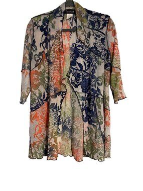 Creation Women's S Multicolor Floral Open-Front Cardigan 3/4 Sleeves Bohemian